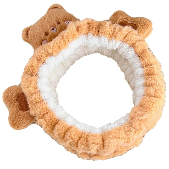 Amosfun Spa Headband for Face Washing Brown Plush Bear Design Makeup Hair Band