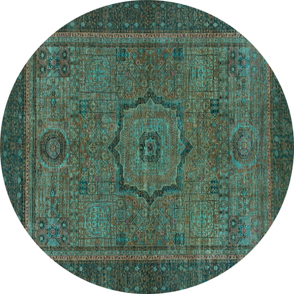 Ahgly Company Indoor Round Abstract Light Blue Modern Area Rugs, 8' Round