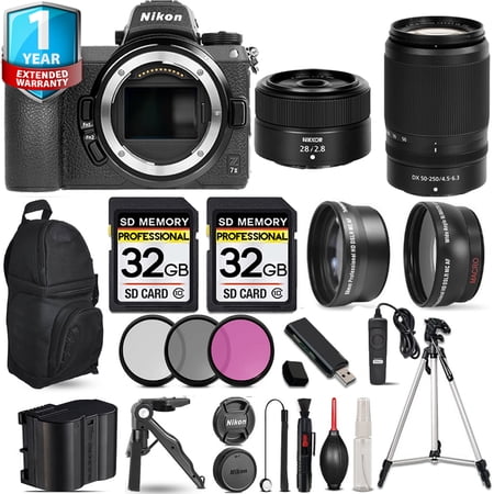 Nikon Z7 II Mirrorless Camera with 50-250mm f/4.5-6.3 VR Lens + 28mm f/2.8 Lens + 3 PC Filter Set + Backpack + 64GB
