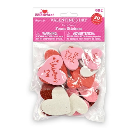 Way To Celebrate Valentine's Day Party Favors, Foam Stickers, 20 Count