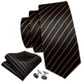 thumbnail image 3 of Set de Corbata Barry.Wang Rayas Negro Dorado en Seda Tejida, 3 of 9