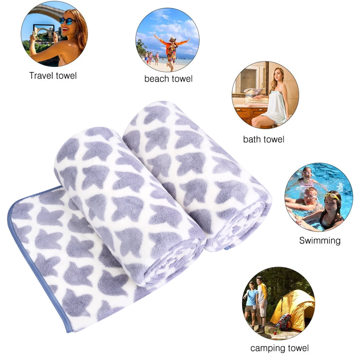 JML 2 Pack Bath Towels, Super Soft, Absorbent, Microfiber Bath Towel Set, Grey