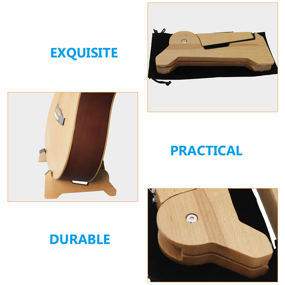 LULULION Light Brown Wood Guitar Stand Portable Foldable Guitar Support for Stage and Store