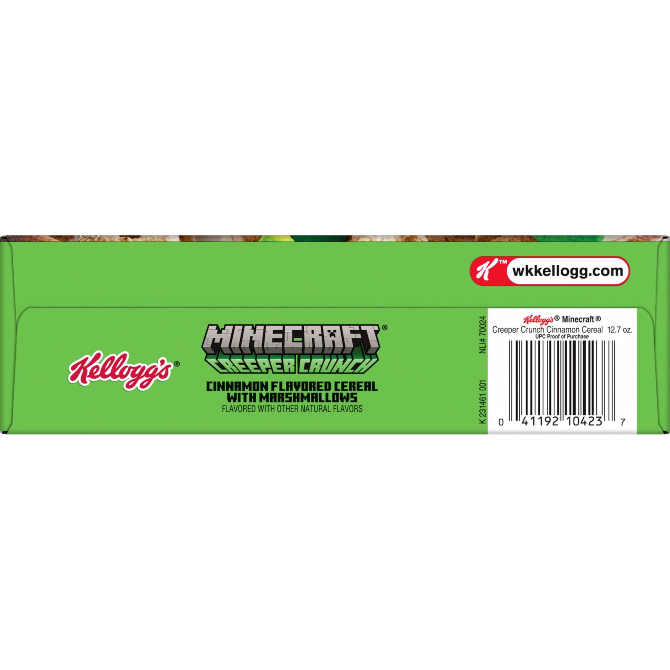 Kellogg's Minecraft Creeper Crunch Breakfast Cereal, Kids Cereal, Family Breakfast, Family Size, Cinnamon with Marshmallows, 12.7oz Box (1 Box)