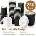 thumbnail image 4 of Fit Meal Prep 250 Pack 12 oz Black Disposable Coffee Cups with Lids & Stirrers, Corrugated Triple Wall To Go Hot Cups, Insulated Paper Coffee Cups for Hot Beverages, Travel, Home, Office (White Lids), 4 of 14
