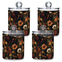 Yayeee 4 Pack Qtip Holder Bathroom Cotton Swab Canister with Lid Clear Dispenser Set, Dark Floral Pattern