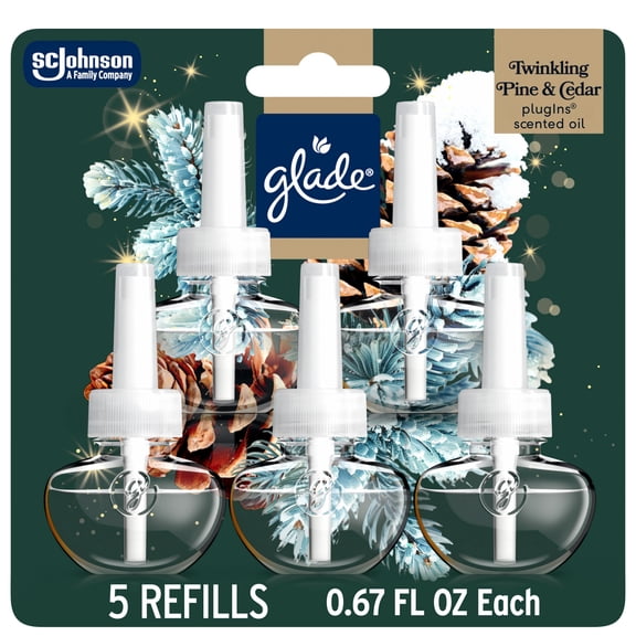 Glade® PlugIns® Scented Oil 5 Refills, Air Freshener, Twinkling Pine & Cedar, 3.35 fl oz, Pack of 5