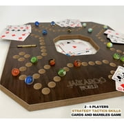 Jackaroo Board Game - 2-4 Player Cards and Marbles Board Game - Marble Chase Game - Carbles Board Game with Cards - Jokers and Marbles Board Game Wooden Board Foldable and Open in The Middle (Walnut)