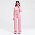 thumbnail image 3 of Girony Women's Polka Dot Workout Outfit Set, Zip Up Stand Collar Jacket & High Waist Flared Pants 2 Piece Yoga Tracksuit, 3 of 8