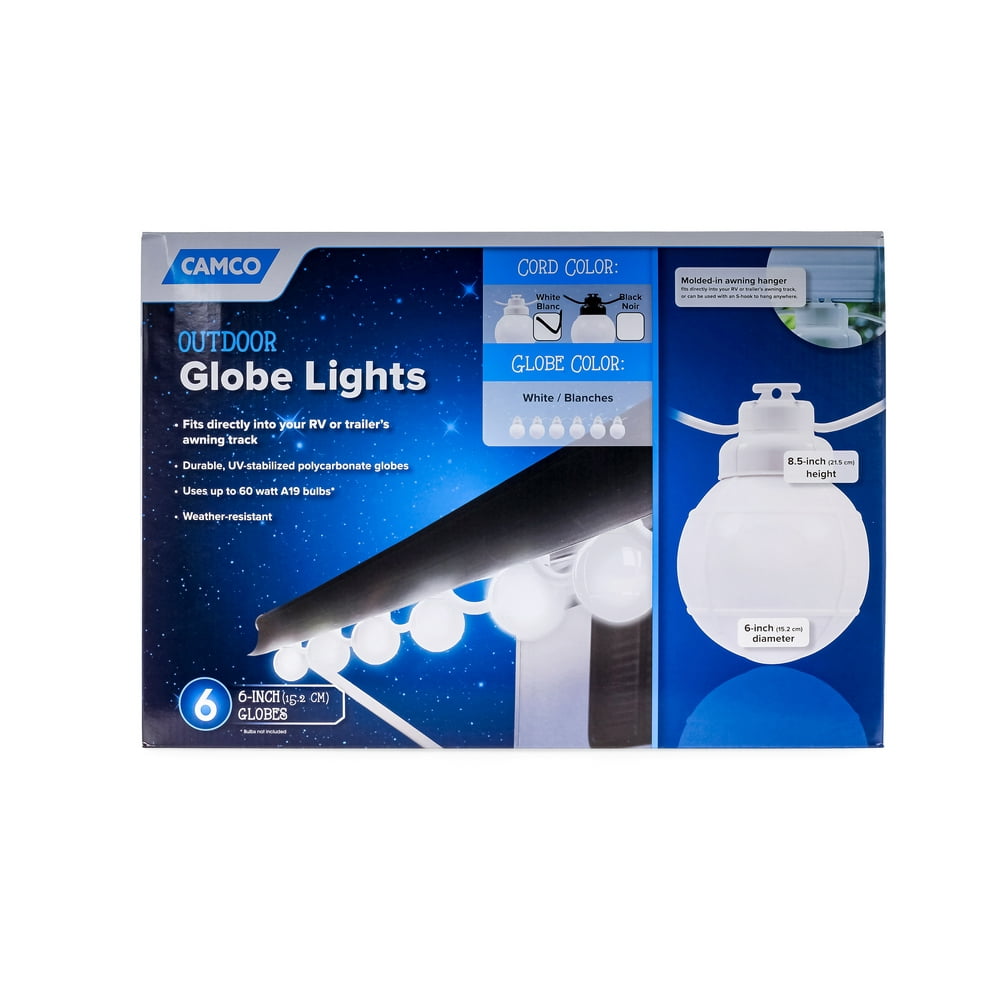 Camco 42744 Awning Globe Lights 6 White Globes on White Wire