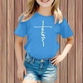thumbnail image 2 of Curuila Kids Girls Tops Short Sleeve Crew Neck Tee With Letter Print For Outdoor Activities Comfortable Casual Summer Shirts Sky Blue Size 6-7 Years, 2 of 4