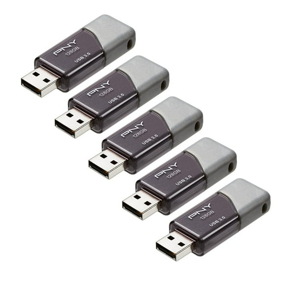 PNY 128GB Turbo Attaché 3 USB 3.0 Flash Drive 5-Pack â Grey, P-FD128X5TBOP-MP, 100MB/s, Light-Weight Durable - Data Storage and Transfer
