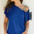 thumbnail image 4 of Blusa de manga corta con hombros cruzados para mujer, corte holgado, color liso, azul real, talla S Summer Chic, 4 of 6