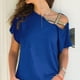 thumbnail image 4 of Blusas azul rey con hombros descubiertos para mujer, mangas cortas con tirantes cruzados, corte holgado, talla M Summer Chic, 4 of 6