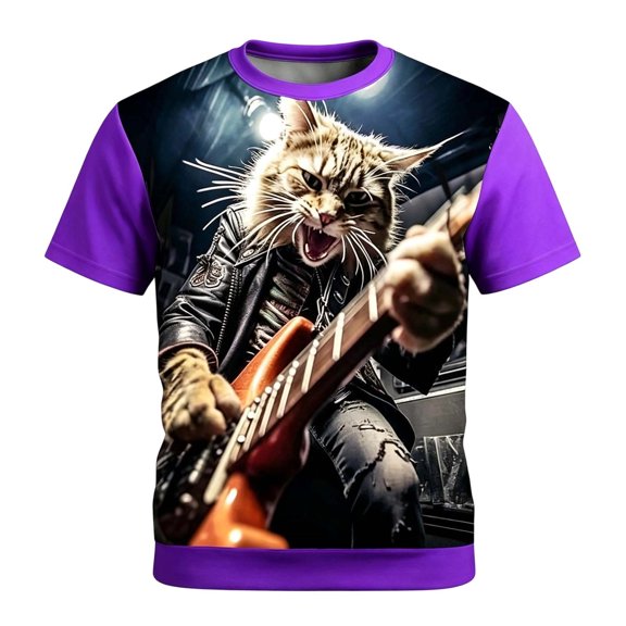 ZHOGXU Boys Music Festival Graphic Tee Short Sleeve O Neck Summer Top For Kids Party Stage Fashion Soft,Travel Vacation,Purple,14-15 Years