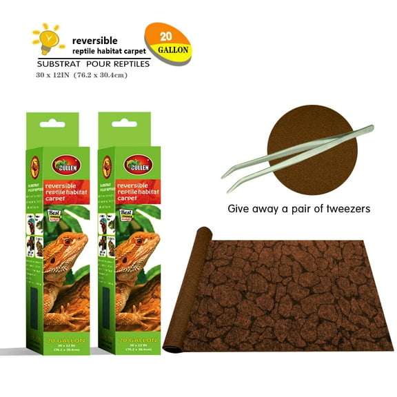 MCLANZOO 2PCS Reptile Carpet 20 Gallon, Pet Terrarium Liner with Tweezers Feeding Tongs Printing Desert