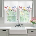 thumbnail image 5 of Pink Blue Yellow Floral Tie Up Curtain 63 Inches Long, Butterfly Wildflower Balloon Style Kitchen Window Curtain Over Sink, Small Window Rod Pocket Curtain 52"x63", 5 of 9