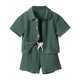 thumbnail image 1 of Odeerbi 1-6 Años Niños Conjunto de Verano Tejido de Punto de Algodón Manga Corta Shorts Set Cuello Botón Top Cintura Elástica Shorts Conjunto de Dos Piezas, 1 of 8