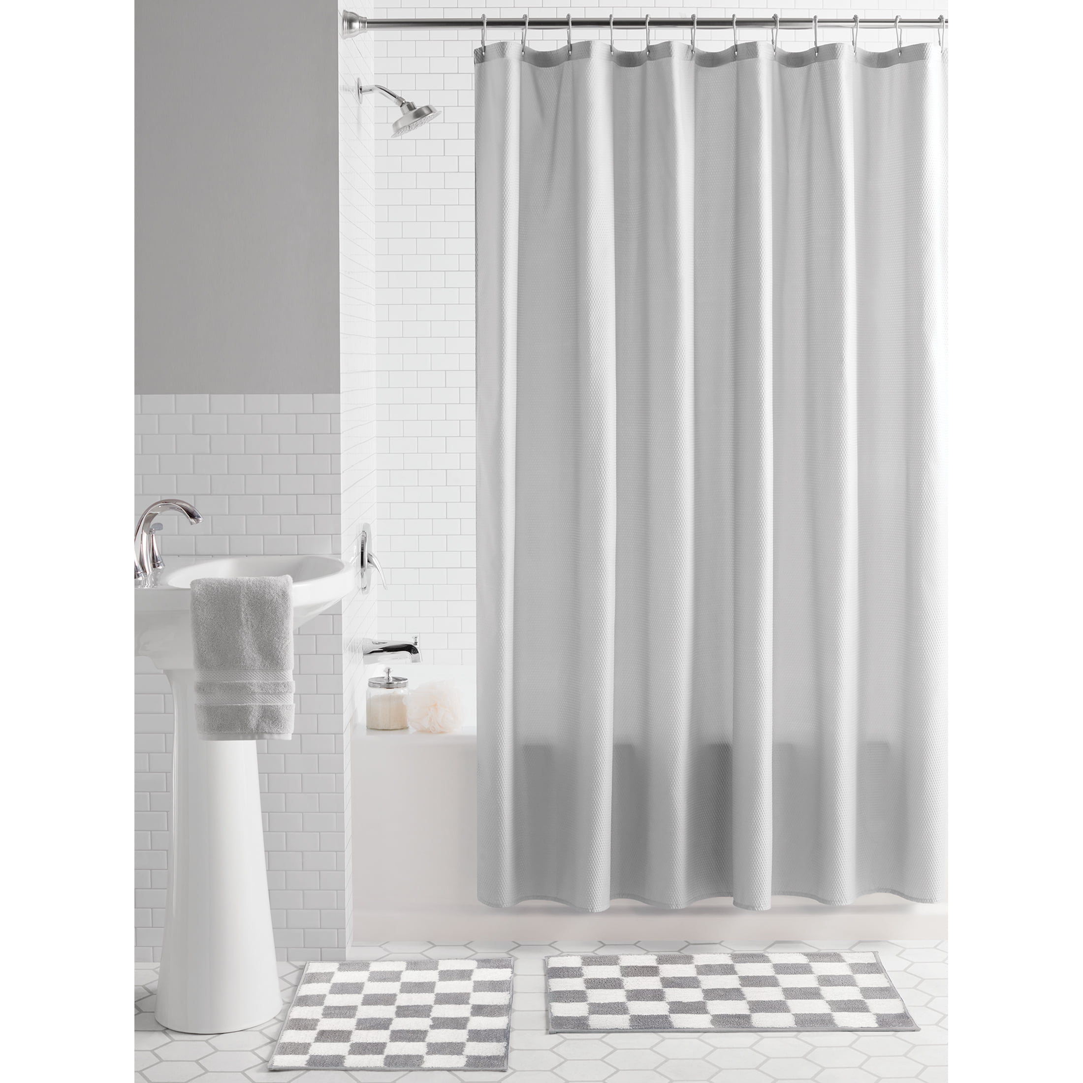 Mainstays 15-Piece Grey Solid Polyester Shower Curtain Bath Set, 70" x 72"