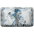 Rustic Farmhouse Bath Rug, Farm Blue Grey Daisy Floral Flowers and