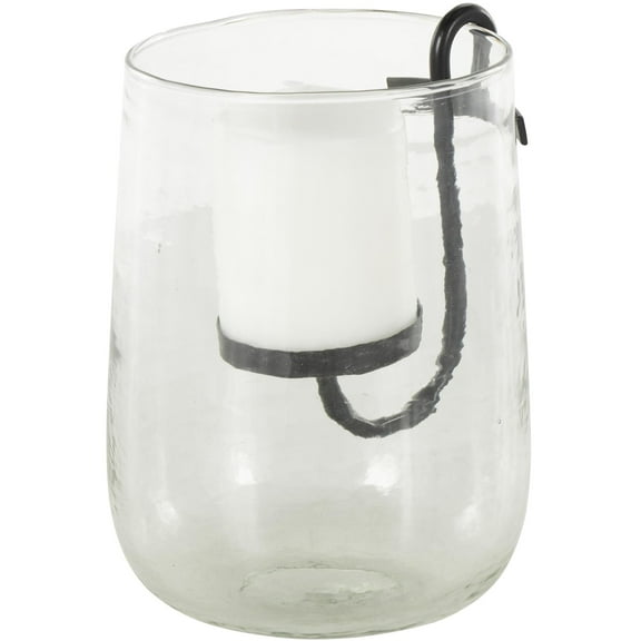 DecMode Glass Candle Holder with Black Metal Accents