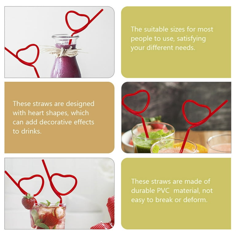 Etereauty 10pcs Double-Mouth Straws Love Heart Straws Drinking Straws for  Valentine Party