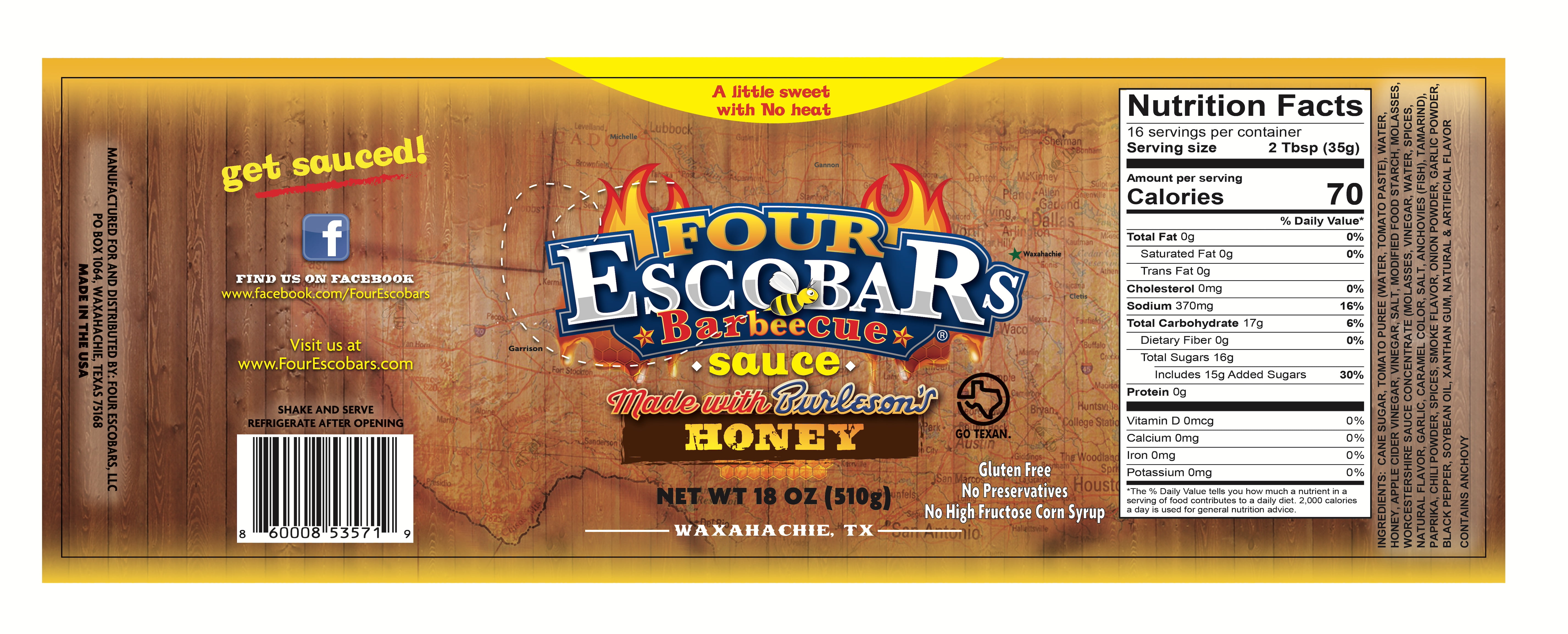 (6 pack) Four Escobars Honey Barbecue Sauce
