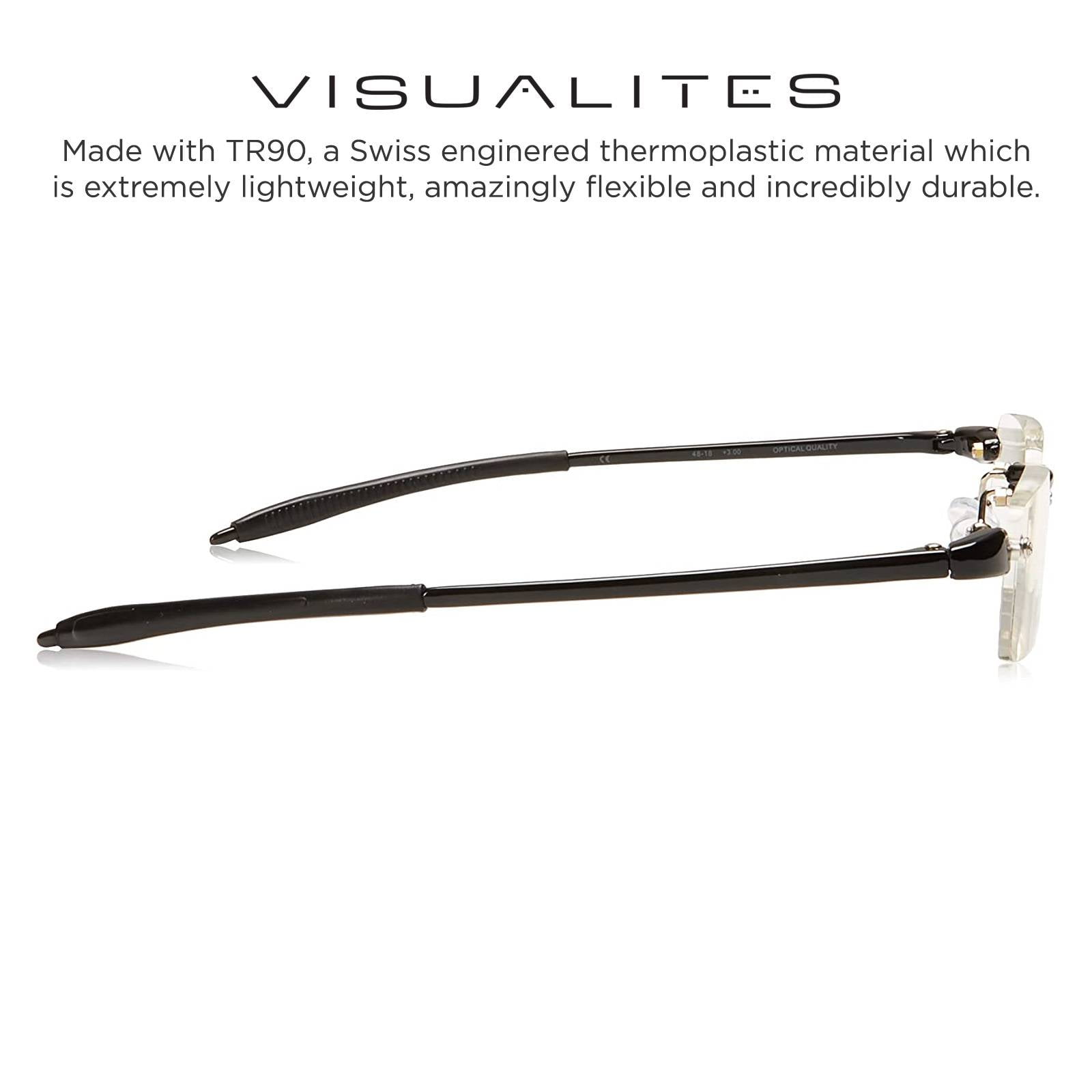 Visualites 1 Black 3.00 Power Lightweight Rimless Rectangle Reading Glasses For Men and Woman