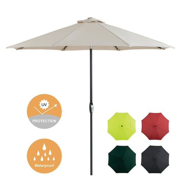 Tempera Patio Umbrella 9 Ft Outdoor Garden Table Umbrella with Push Button  Tilt and Crank 8 Ribs, White/Cream