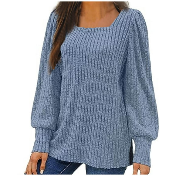 Staron Long Sleeve Blouses for Women Dressy Fall Fashion Tee Tops Loose Casual Outfits Clothes Square Neck Solid Trendy Pullover Tunic Tops Black and Friday Deals