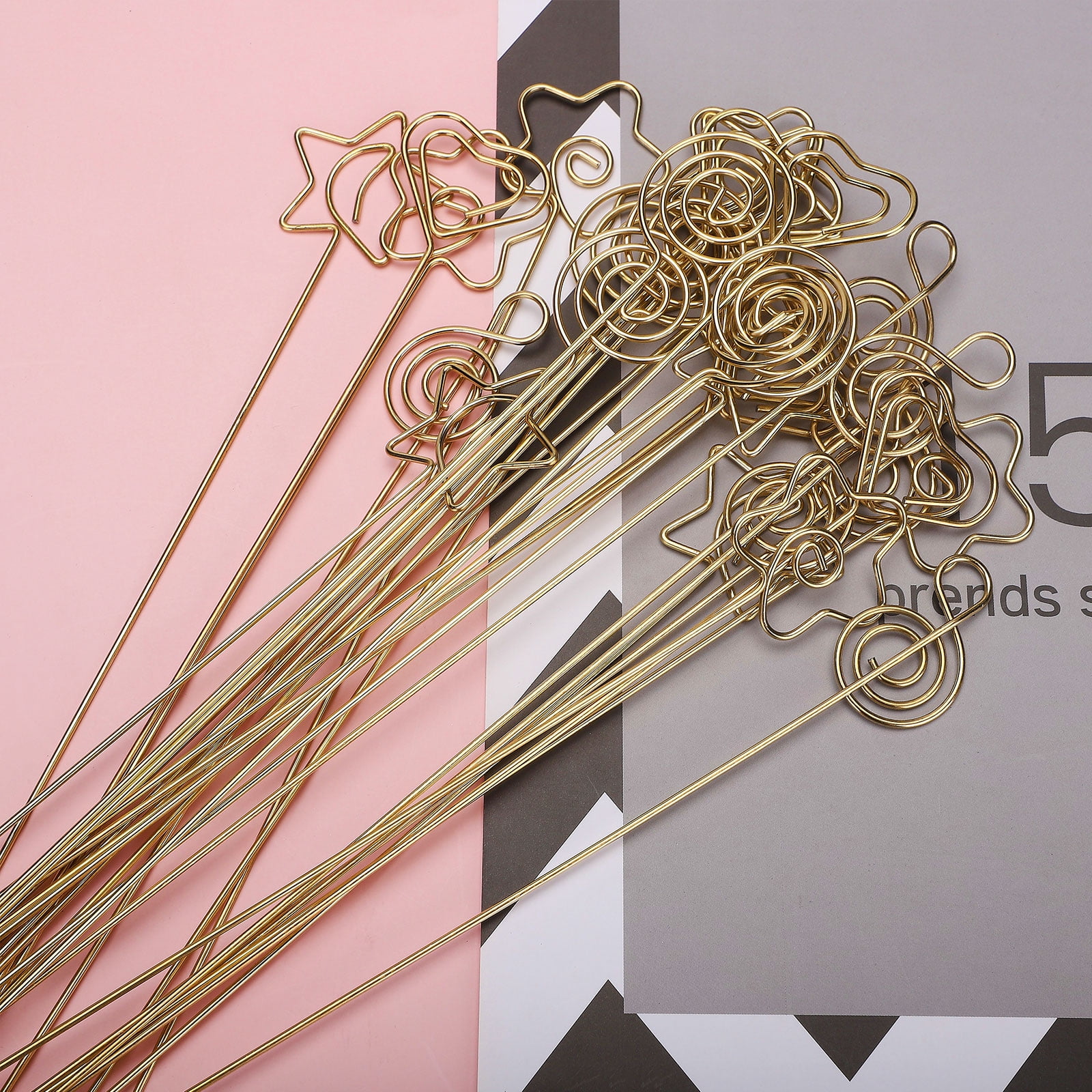 30Pcs Metal Wire Floral Place Card Holder Pick 13In Golden Floral Picks  Photo