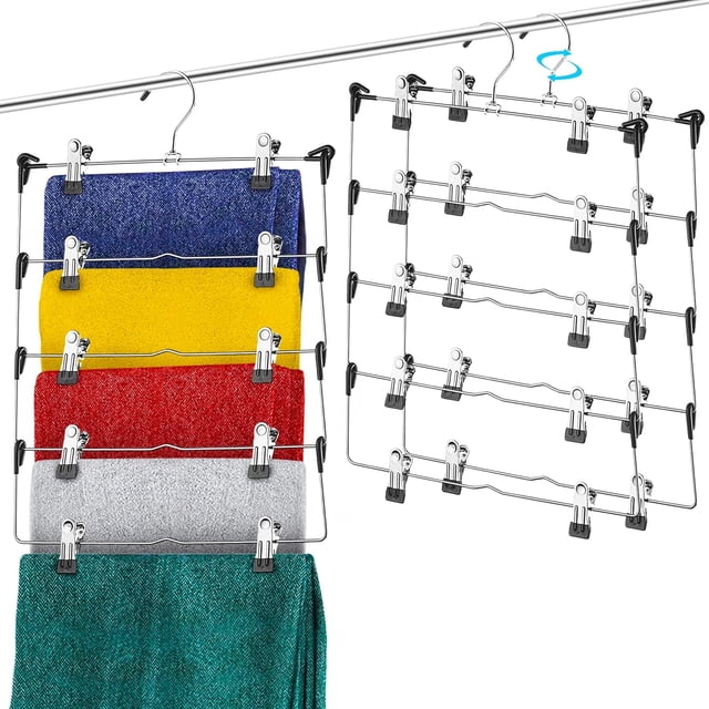 Percha para faldas 5 niveles con pinzas percha metálica para pantalones perchas múltiples para armario