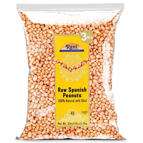 Rani Raw Spanish Peanuts 100% Natural with Skin (uncooked, unsalted) 48oz (3lbs) 1.36kg Bulk ~ Vegan | Gluten Friendly | Fresh Product of USA | Kosher | Red-brown Skin