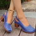 thumbnail image 4 of Rokment Platform Dressy Sandals for Women Ladies Spring Summer Elegant Casual Flower Hollow out Leather Closed Toe Chunky Block High Heels Slingback Dress Shoes Blue Size 6, 4 of 8