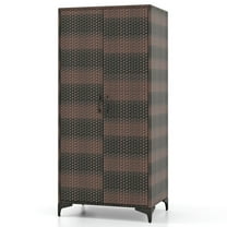 Kadyn Wardrobe Closet, Bedroom Armoires, Wardrobe Cabinet, 62 Inch Wicker Wardrobe with 2 Doors PE Rattan Closet with Hanging Rod-Brown