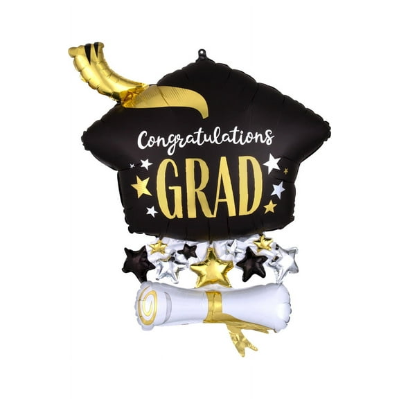Anagram Black Gold & White School Events Foil Graduation Cap Balloon