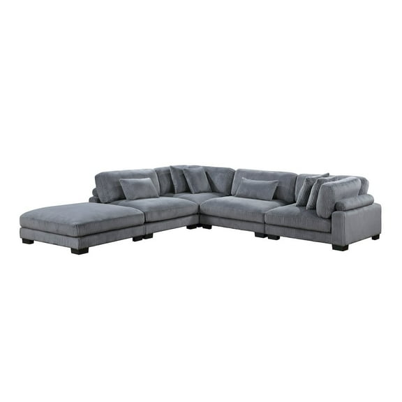 Lexicon Traverse Corduroy 5-Piece Modular Sectional with Ottoman in Gray