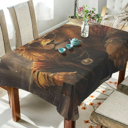 

WOBOGO Bossy Lion Illustration Square Tablecloth 60×120in Polyester Fabric Tablecloth Washable Dust Resistant Wrinkle Resistant