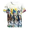 thumbnail image 3 of Tops de Cuello Redondo para las Mujeres, Nuevo Suéter de Manga Corta, Caballo Casual Impreso Top Camiseta, 3 of 5