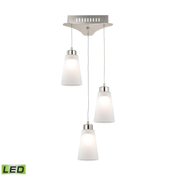Elk Home Coppa 3-Light Integrated LED Mini Pendant in Satin Nickel with White Glass, 11-inch Wide