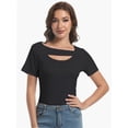 thumbnail image 4 of Womens Summer Short Sleeve T Shirts Slim Fit One Piece Cutout Scoop Neck Going Out Date Night Tops, 4 of 6