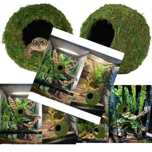 Mossy Caves Artificial Green Moss Caves Hide for Pet Reptile Frogs and Snakes Terrarium and Vivarium Decor Crested Gecko Tank Decor 4" - Woodland Green