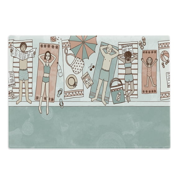 Summer Cutting Board, People Sunbathing by the Pool Swimming Beach Holiday Relax Hipster Graphic, Decorative Tempered Glass Cutting and Serving Board, in 3 Sizes, by Ambesonne