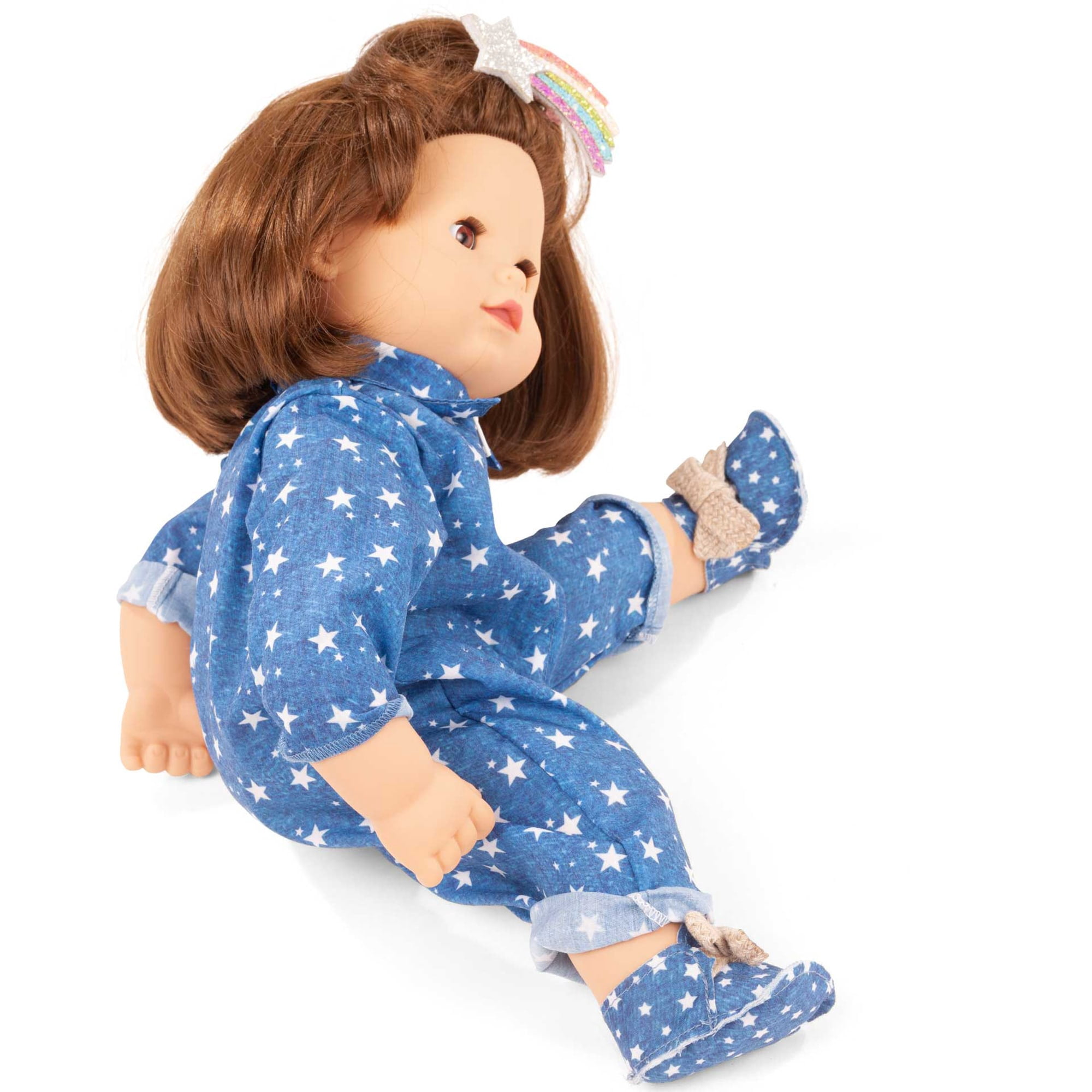 Gotz: Maxy Muffin: My Star - 16.5" Doll, Blue & White Star Denim Outfit, Glitter Bow Clip, Brown Hair, Sleepy Eyes, Pacifier, Collectible Toy, Kids 3+