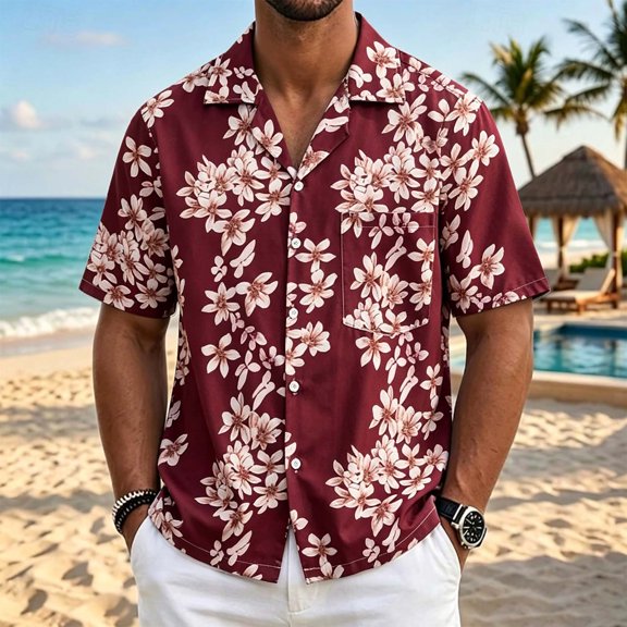 COSFO Casual Men's Short Sleeve Button Down Shirt Beach Hawaiian Button Down Shirts with Pocket Vacation Collared Loose Fit Mens Shirts Xs
