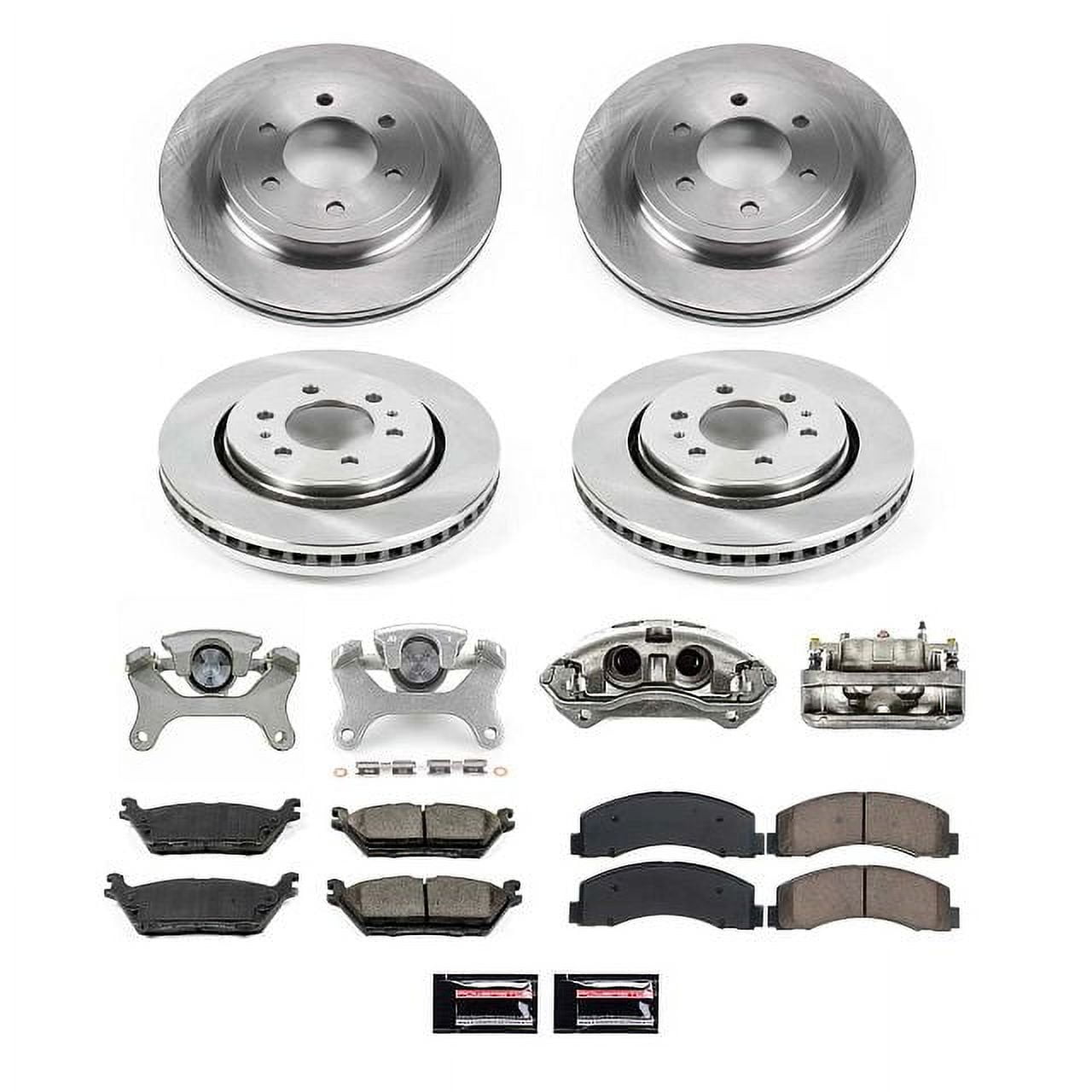 PowerStop Front and Rear Stock Replacement Brake Pad and Rotor Kit with Calipers Fits: FORD Select Models KCOE8026