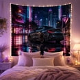 thumbnail image 2 of Black Sports Car on Neon City Street, Moody Digital Art for Car Enthusiasts, Urban Night Wall Art, Housewarming Gift, Tapestry Wall Hanging for Bedroom and Gaming Room, 2 of 7