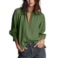 thumbnail image 2 of 2026 New!European Style Women's Shirt Collar Pullover Cotton Linen Zipper Loose Blouse, 2 of 6