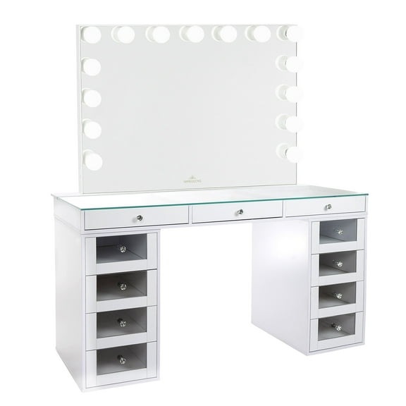 Impressions Vanity SlayStation Pro 2.0 Tabletop Hollywood Vanity Makeup Mirror with Desk (Bright White)