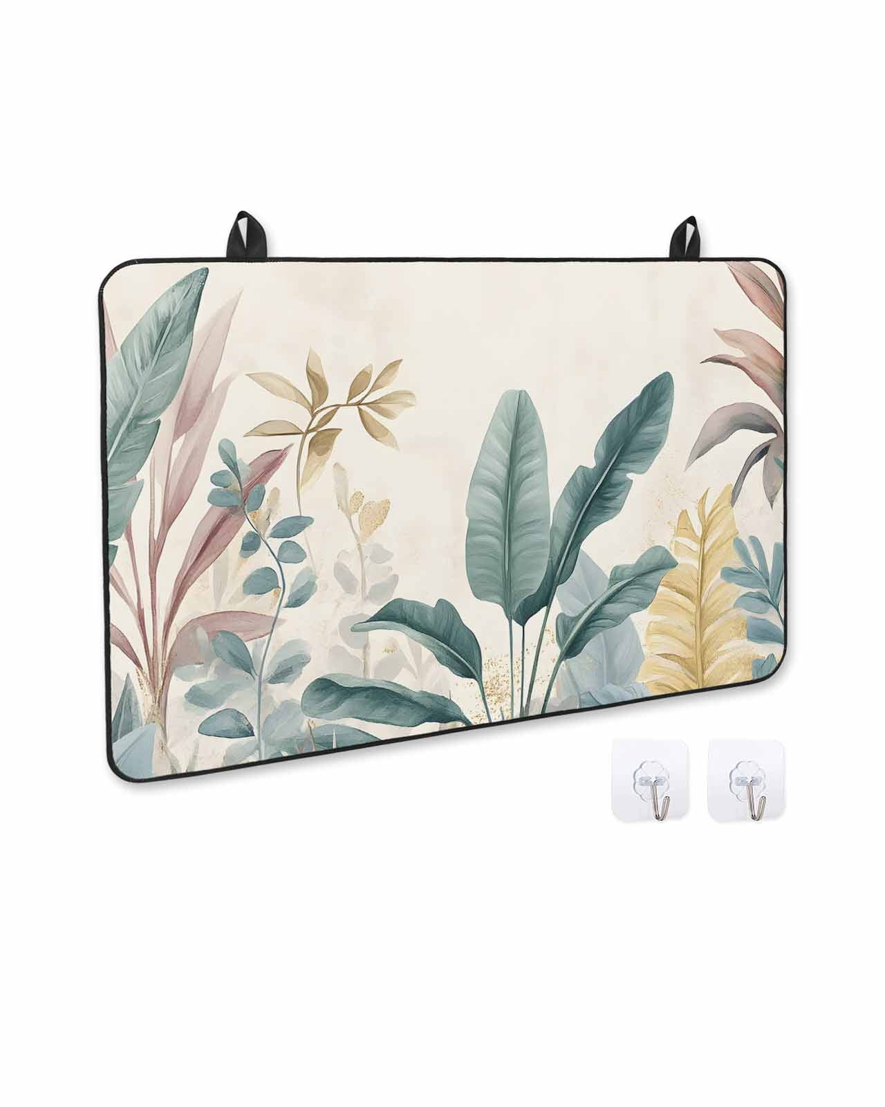 nqOlkjepod Large Induction Cooktop Protector Mat 24"x21", Sage Green Tropical Leaves Stove Top Covers for Electric Stove, Watercolor Botanical Stove Burner Cover Mats, Glass Top Stove Cover